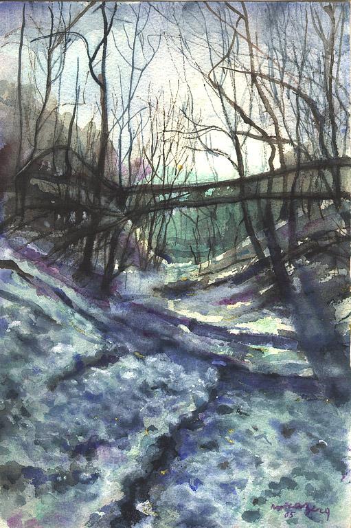 Opera Nora Berg - Sentiero nel bosco al tramonto